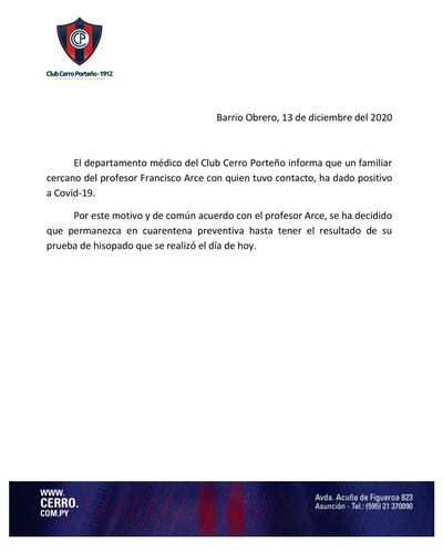 Comunicado de Cerro en el caso de Francisco Arce