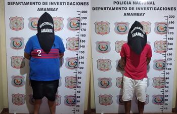 Ronaldo José Martínez Ramoa (24), Lucas De Los Santos Riveros Portillo (19) y Diego Alexander González Núñez (23), detenidos por el asalto a Casita Restaurante, de Pedro Juan Caballero.