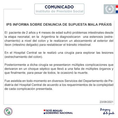 Respuesta de IPS a la denuncia de supuesta mala praxis
