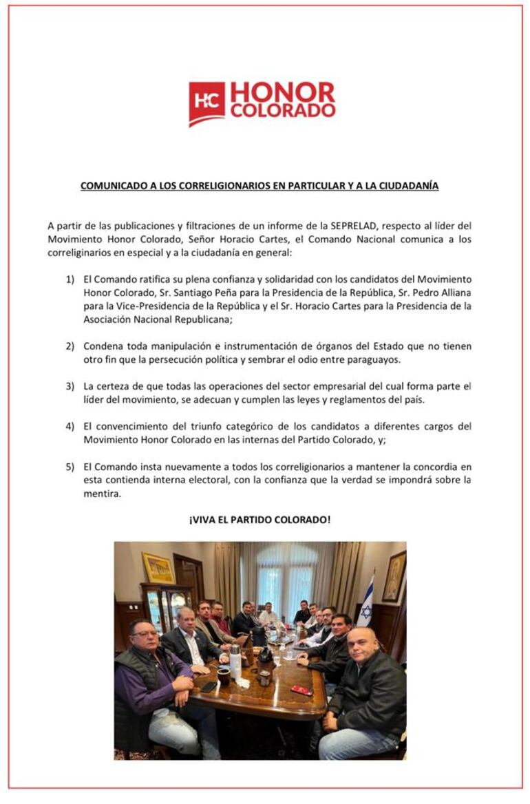 El comunicado compartido por el movimiento Honor Colorado.