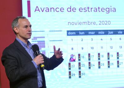 El subsecretario de Prevención y Promoción de la Salud de México, Hugo López-Gatell, ofrece el informe diario de la Covid-19, en el Palacio Nacional de Ciudad de México (México).