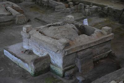 Vista de una construcción prehispánica conocida como Temazcal en el sitio arqueológico Joya de Ceren en San Juan Opico, San Salvador.