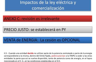 Presentación sobre los impactos que podría tener la ley eléctrica en la energía disponible no consumida, según el ingeniero Javier Villate.