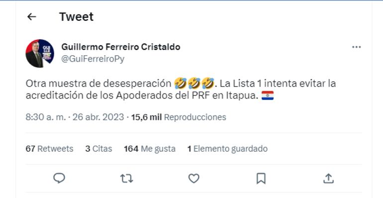 Guillermo Ferreiro, activista del Partido Revolucionario Febrerista, denunció que el Tribunal Superior de Justicia Electoral no acredita a apoderados de la oposición.