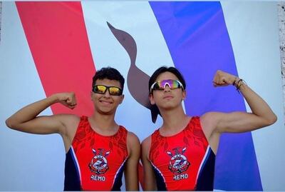 Iago Imas y Josías Yahari (izquierda a derecha), son atletas del Club Mbiguá que fueron convocados por la Federación Paraguaya de Remo a la jornada de detección de talentos.