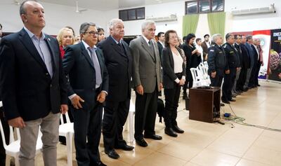 Luis Mario Saldívar, Paulo Oliveira,  Alfredo Mena, Luis Villasanti, Marta Bareiro de Mena, en el lanzamiento de la XXX Expo Norte.