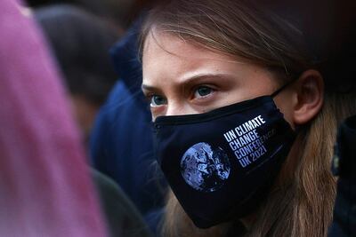 Greta Thunberg durante una protesta en Glasgow, Escocia, este lunes.