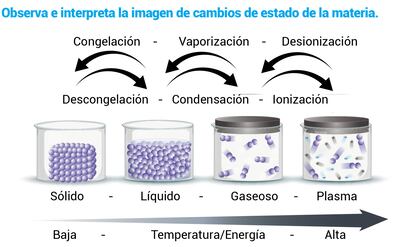 Observa e interpreta la imagen de cambios de estado de la materia.