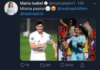 El tuit que había compartido la arquera merengue.