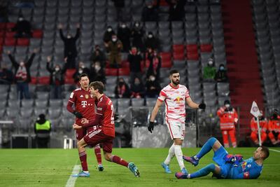 Thomas Müller celebra su gol ante el Leipzig.