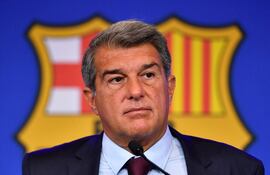 Joan Laporta, en la conferencia de prensa en la que anunció los detalles de la salida de Lionel Messi.
