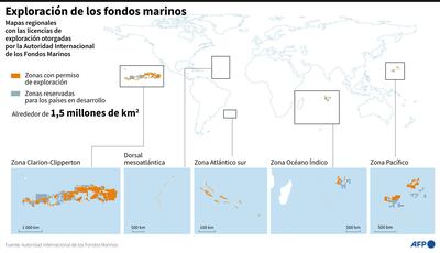 Mapa con las licencias actuales de exploración minera de los fondos marinos otorgadas por la Autoridad Internacional de los Fondos Marinos (AIFM) - AFP / AFP