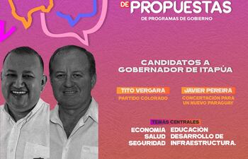 Afiche del panel debate y presentación de propuestas de candidatos a gobernador de Itapúa, en la UNAE.