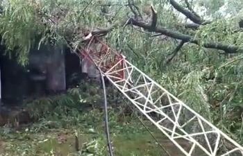Una torre de frecuencia policial y árboles cayeron sobre la cocina de la comisaría tercera de Caapucú