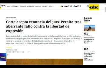 Corte acepta renuncia del juez Peralta