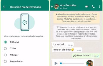 La opción de mensajes temporales de WhatsApp.