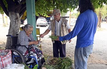 Ña Mirian es muy conocida en el barrio San Vicente, los vecinos la ubican como “la señora que vende yuyos”.