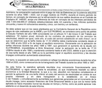 Facsímil del informe final de la Contraloría General de la República.