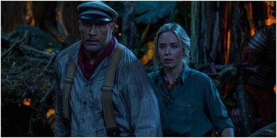 Dwayne Johnson y Emily Blunt en "Jungle Cruise".