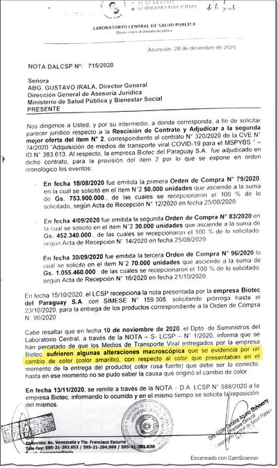 El Ministerio de Salud Pública ya realizó dos pagos por los insumos no admitidos.