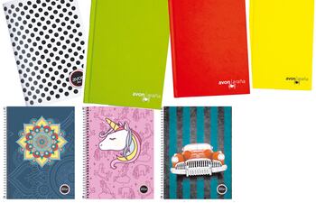 Avon cuenta con una gran variedad de productos, comenzando por el cuaderno clásico Avon Flex. Además dispone de carpetas, biblioratos entre otros útiles de alta demanda en el periodo de clases.