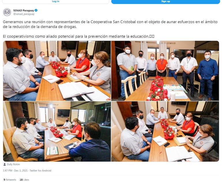 Publicación eliminada por la Senad en Twitter.