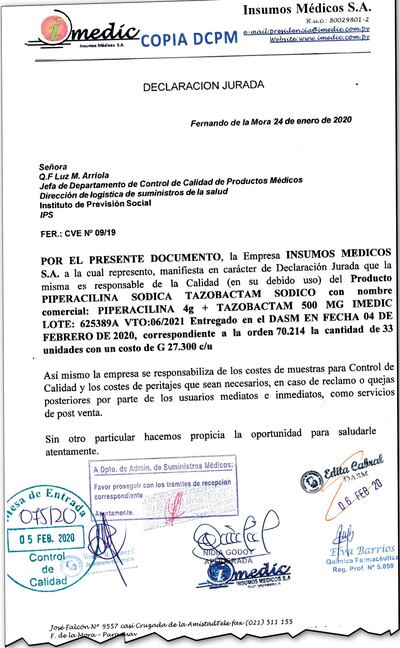 Una declaración jurada fue suficiente para que el IPS aceptara los medicamentos proveídos por  Ferreira sin analizar calidad.