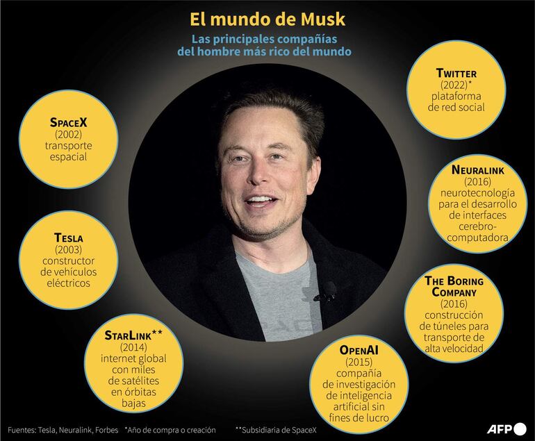 Infografía con las principales compañias de Elon Musk - AFP / AFP
