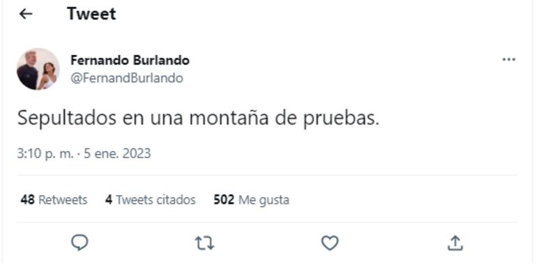 Tuit de Fernando Burlando, abogado de la familia de Fernando Báez Sosa.