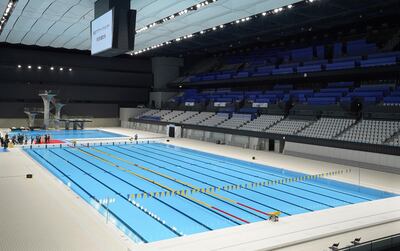 Vista del Centro Acuático de Tokio, que será sede de la natación, natación artística y clavados en los Juegos Olímpicos.