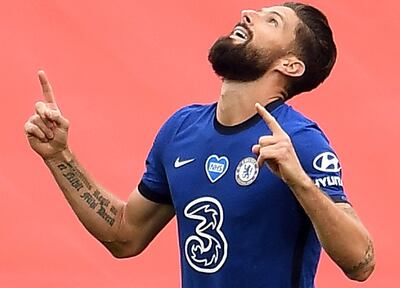 Olivier Jonathan Giroud (33 años) celebra su gol para el Chelsea.