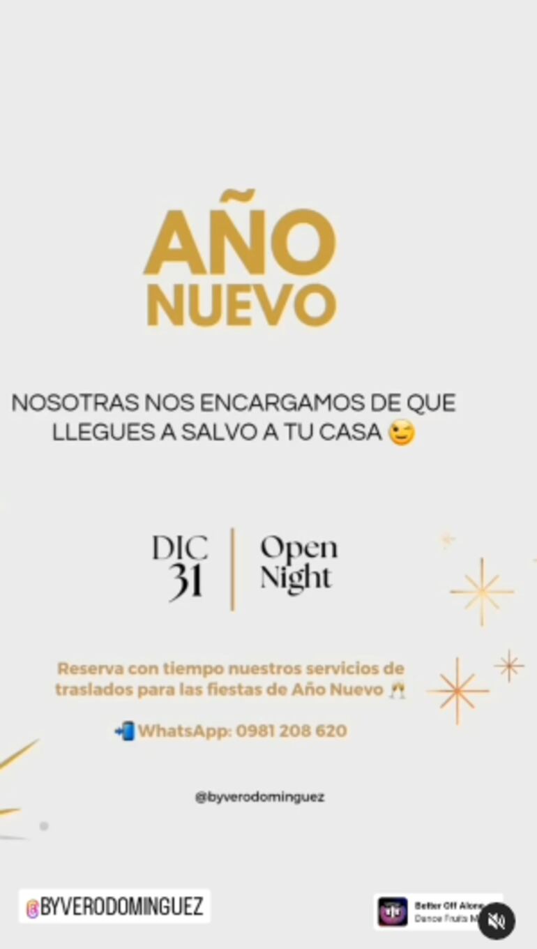 Servicio que Vero Domínguez ofrece para este Año Nuevo. (fuente Instagram byverodominguez).