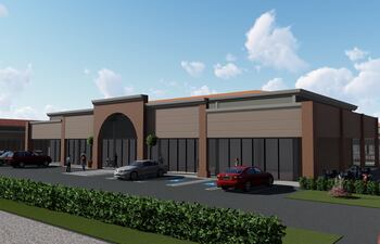 Diseño en perspectiva del futuro complejo comercial que se construirá en Villarrica.