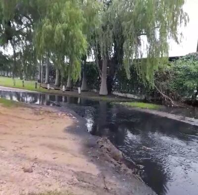 Agua negra, desecho cloacal en plena calle, cerca del lago