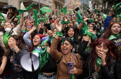 Activistas colombianas por el derecho al aborto durante una manifestación en Bogotá.