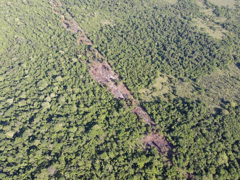 Vista aérea del establecimiento de Ronald Smith Kennedy, en Carayaó, Caaguazú, cuya reserva forestal es invadida sistemáticamente y deforestada, según denunció.