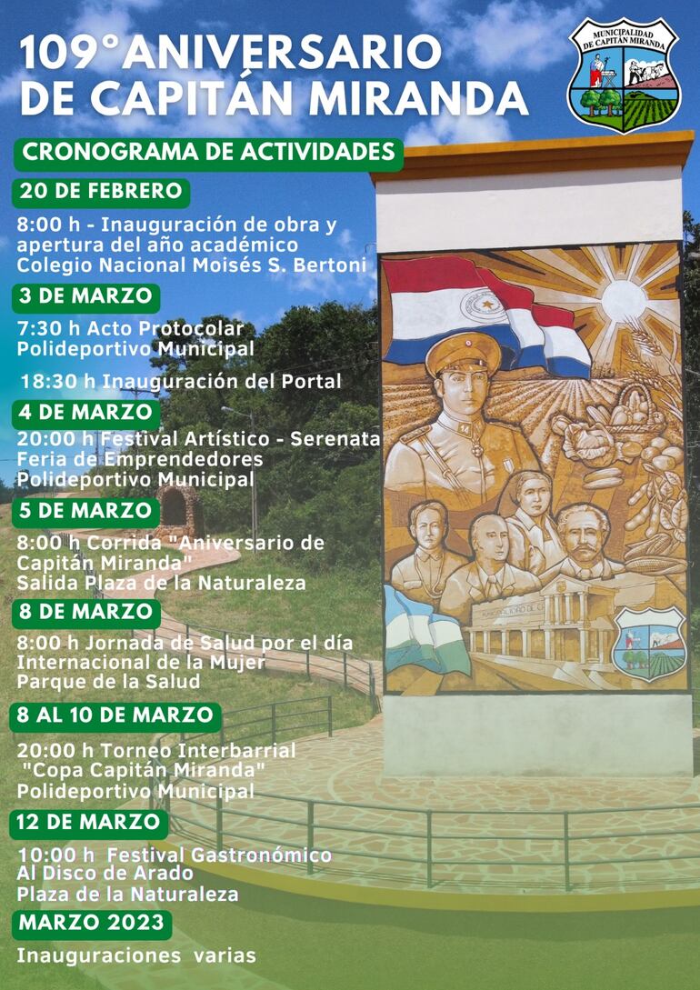 Un nutrido programa de festejos fue organizado para celebrar los 109 años de fundación de Capitán Miranda.