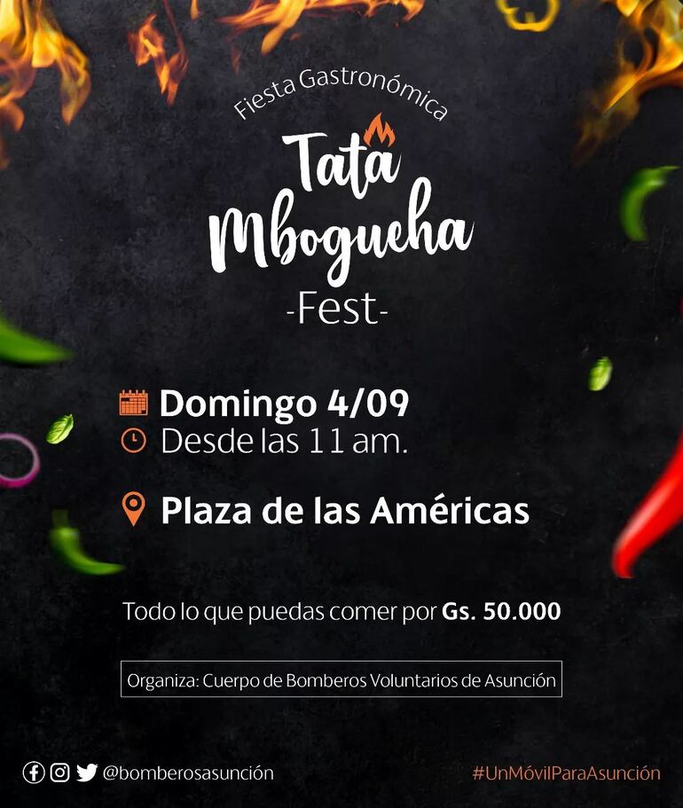 El "Tata Mbogueha Fest" de los Bomberos será el próximo domingo 4 de setiembre.