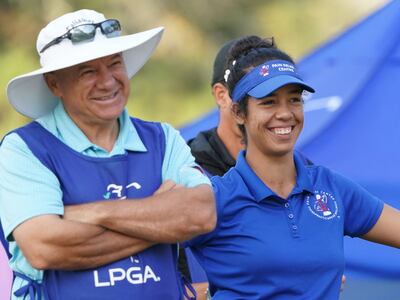 Sofía García (d) durante una de las rondas del Q-Series a la LPGA 2023.