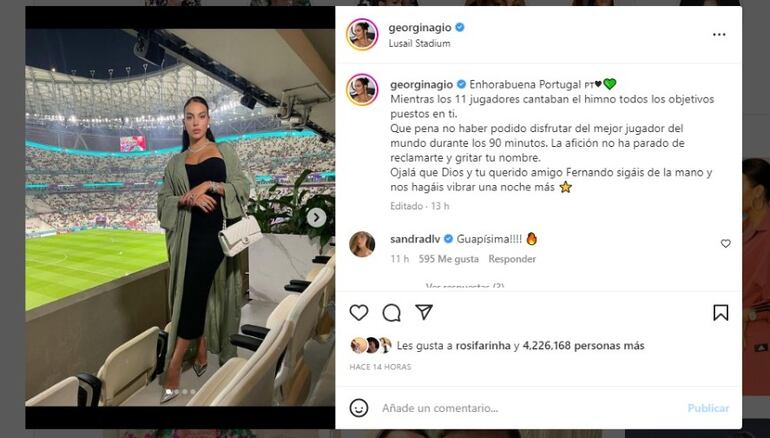 El mensaje de Georgina Rodríguez por la suplencia de Cristiano Ronaldo.