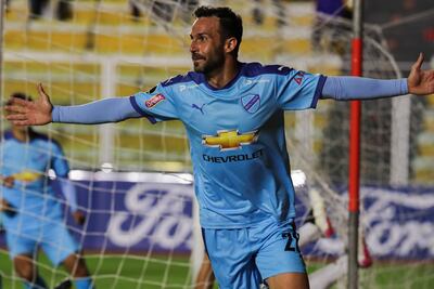 Alberto Guitián celebra su gol para el Bolívar.