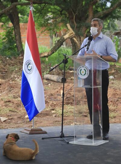 Un perro atento al discurso de Abdo.