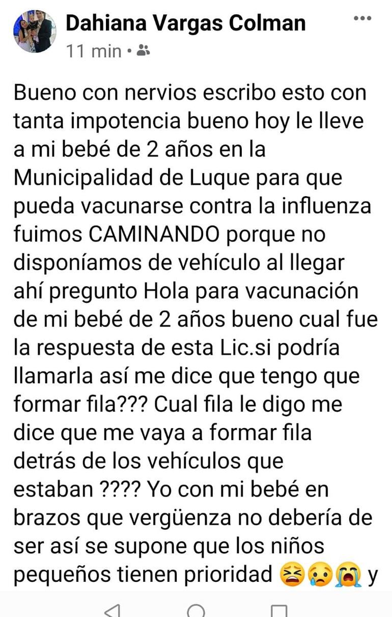 Descargo en las redes sociales de uno de los afectados.