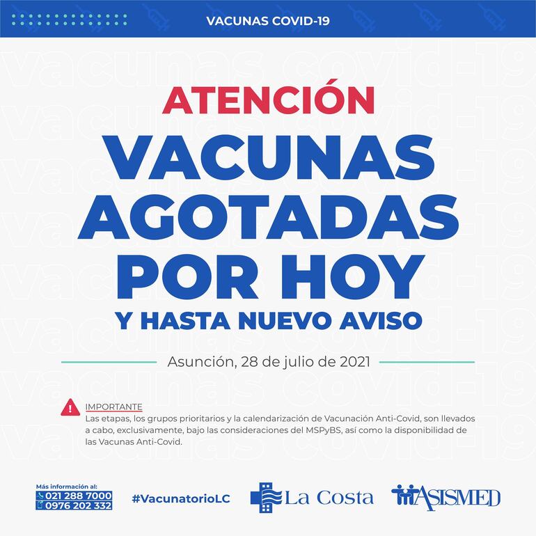 Dosis agotadas en el sanatorio "La Costa".