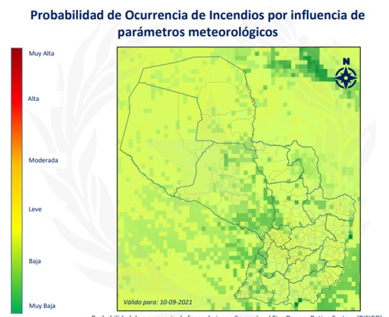 Paraguay con baja y muy baja posibilidad de incendios.
