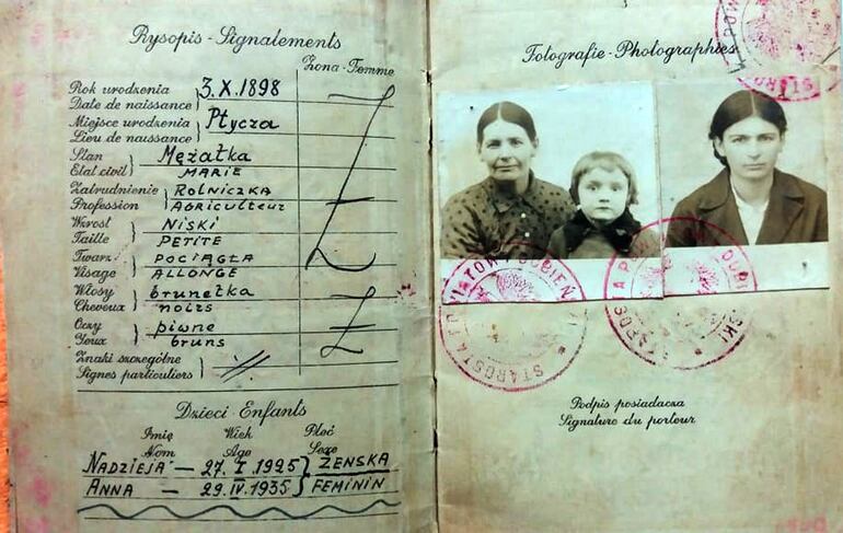 El pasaporte de la pequeña Ana y sus padres cuando embarcaron rumbo a América.