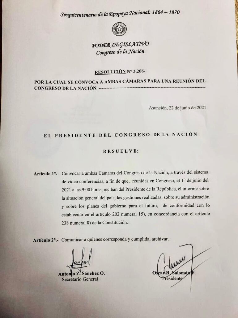 Resolución de la convocatoria para el informe de gestión. 