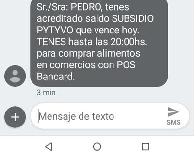 Aviso recibido por beneficiarios del subsidio Pytyvo.