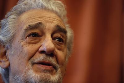El cantante Plácido Domingo tras ser nombrado Embajador Honorario del Patrimonio Mundial de España por parte de la Adiprope (la Asociación para la Difusión y Promoción del Patrimonio Mundial de España) en el Teatro Real de Madrid.
