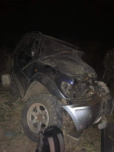 Estado en que quedó la camioneta en que viajaban la mujer y sus dos acompañantes.